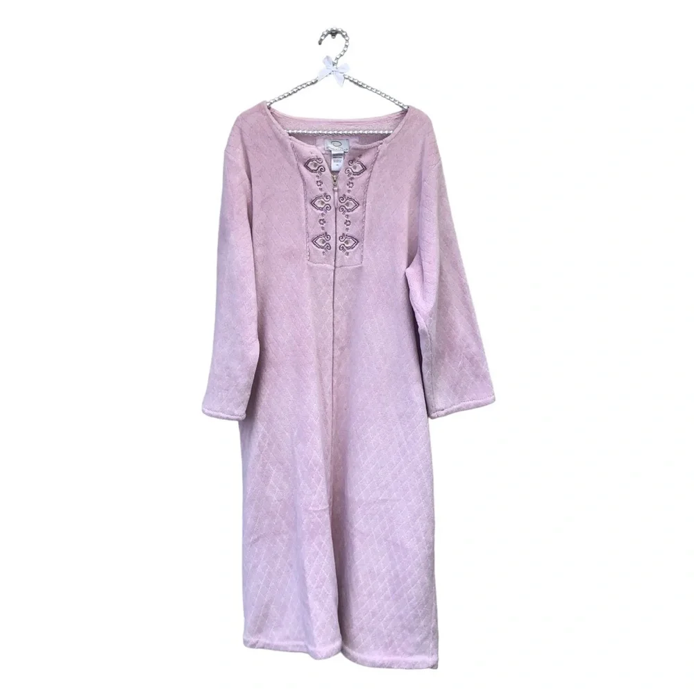 Oscar De La Renta Pink Fleece Night Robe size Large - Picture 6 of 10